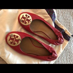 Tory Burch red leather Minnie flat